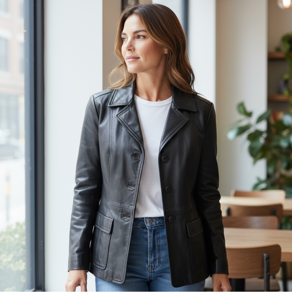 KENNETH COLE NEW YORK Leather Jacket Black